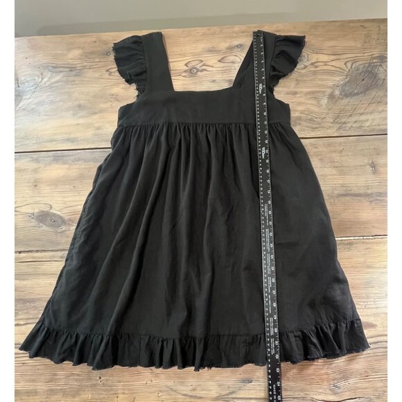 Aerie Flutter Sleeve Babydoll Linen Dress Womens M Black Pockets Square Neck - Picture 8 of 8